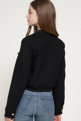 Long Sleeve Crew Neck Felt Jacket with Pocket Flap Detail: BRN-dark brown / L