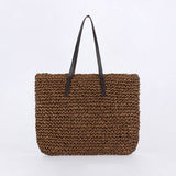 Woven Tote Bag with Contrast Handles: BEIGE / OS