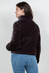 Quilted Velvet Jacket with Sherpa Lining: Navy / L