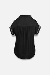 Whipstitch Short Sleeve Button Up Blouse