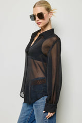 Sheer Stripe Button Down Blouse