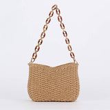 Chain Handle Woven Shoulder Bag: CHESTNUT / One Size