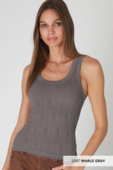 NS8458 - Reversible Lace Textured Tank Top: 7 White