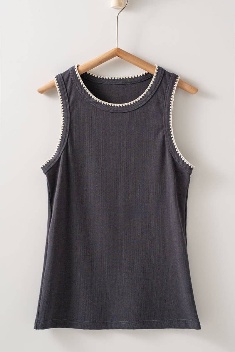 Contrast Trim Ribbed  Tank Top