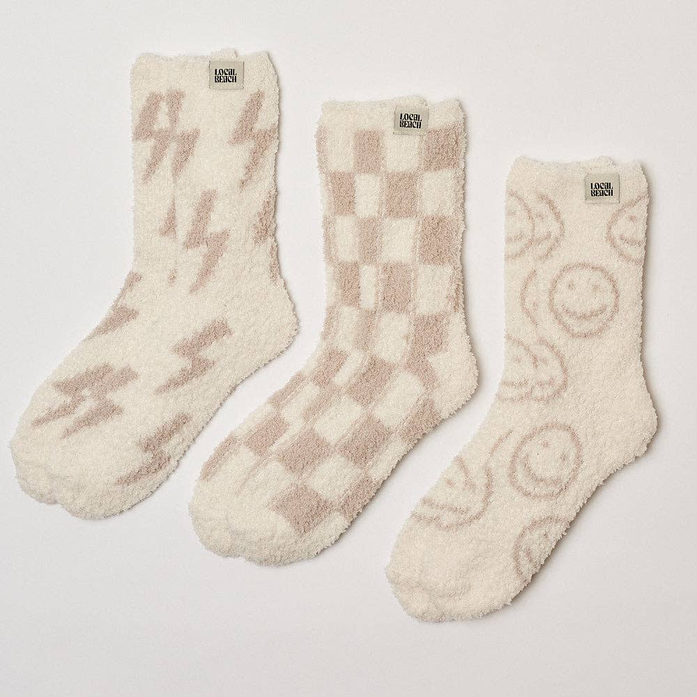 Smiley Local Beach Cozy Socks: Sand/Cream Pair