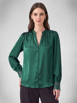 Lace Detail V-Neck Long Sleeve Blouse