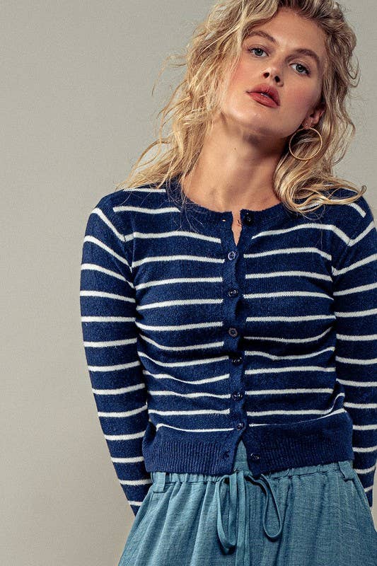 Eco-Friendly Striped Cropped Cardigan