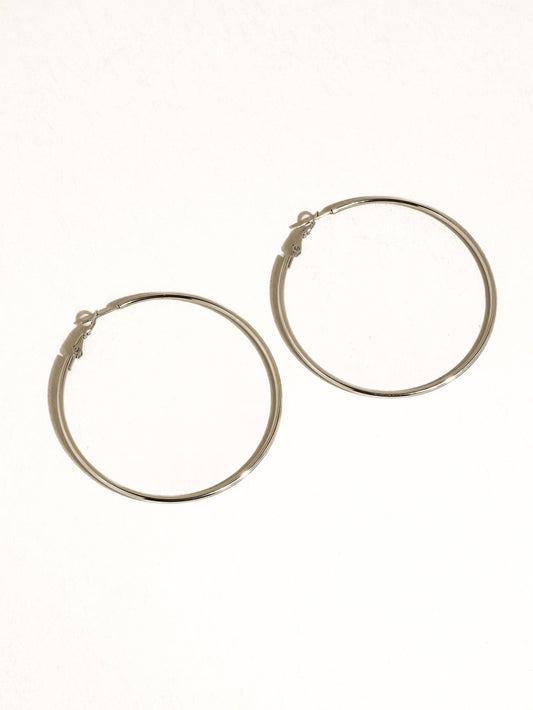 Eska 18K Gold Non-Tarnish Classic Thin Hoop Earring: Silver / 60 MM