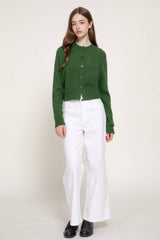Long Sleeve Round Neck Button Down Sweater Cardigan: GRN-dark green / L
