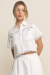 LACE DETAIL POCKET SHIRT & SKIRT SET-HSET0119: Off-White / L