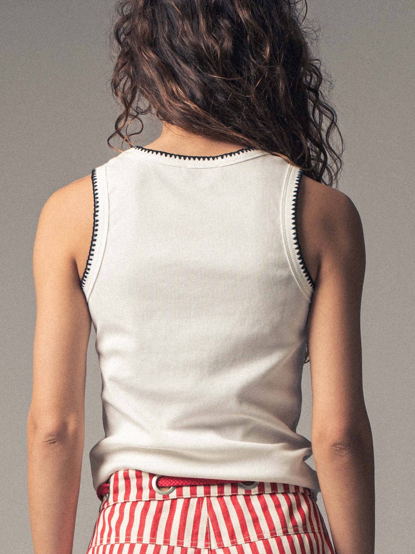 Contrast Trim Ribbed  Tank Top