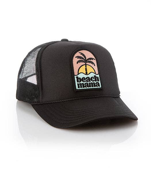 Beach Mama Patch Trucker Hat: Black