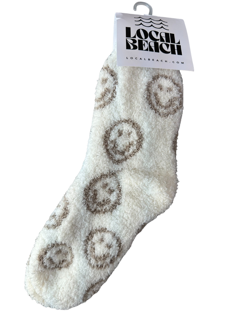 Smiley Local Beach Cozy Socks: Black/Cream Pair