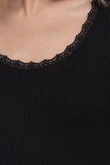 Long Sleeve Scoop Neck with Lace Trim Rib Knit Top: HGY-h grey / L