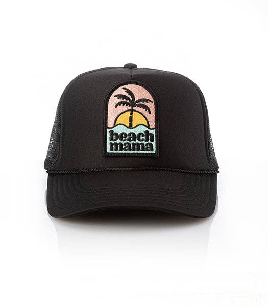Beach Mama Patch Trucker Hat: Black