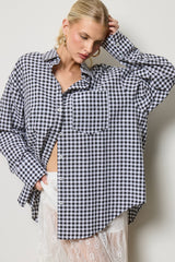 Oversized Gingham Button Down Shirt: Light Blue / L