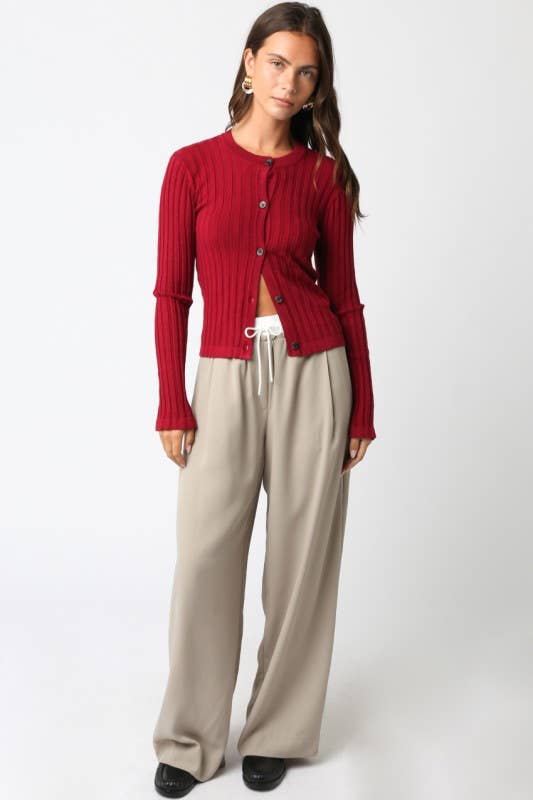 Haley Knit Button Top: Burgundy