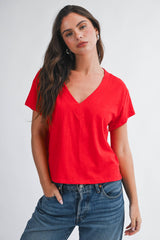 Red V Neck Crop Tee