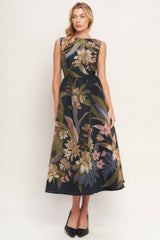 A printed woven midi dress - ID23111: Black / Contemporary / L