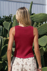 DSB0509-02 | Fine Gauge Ribbed Button Front Sweater Vest Top: BROWN / L