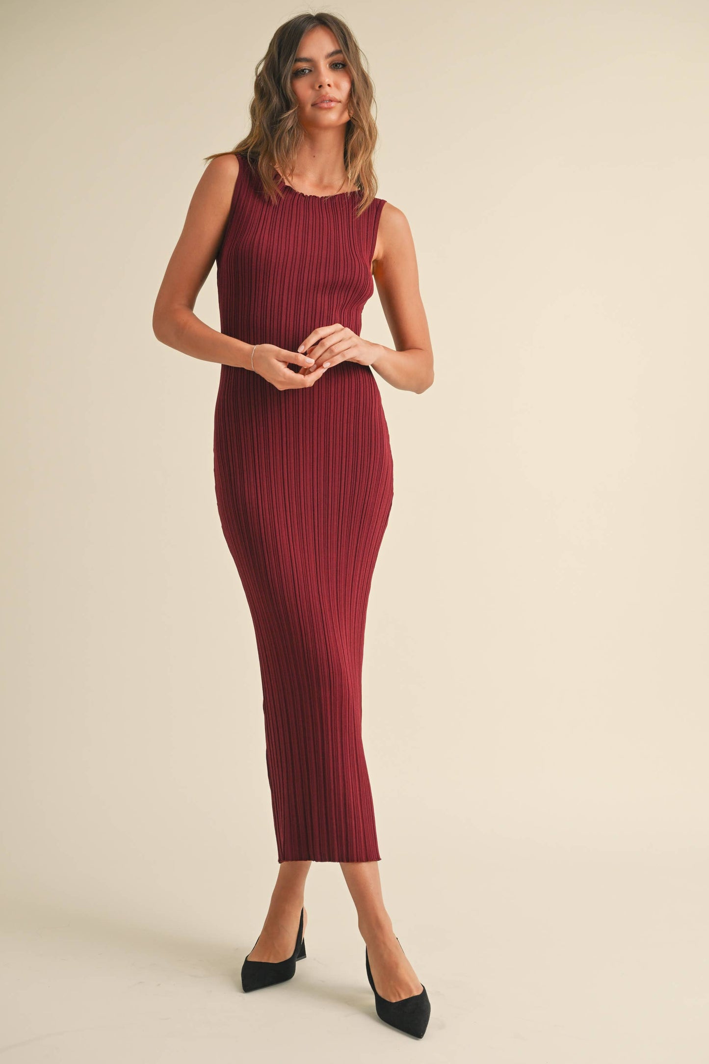 Rib Knitted Dress Hunter