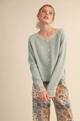 Two Tone Cardigan Sweater Ivory