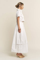 LACE DETAIL POCKET SHIRT & SKIRT SET-HSET0119: Off-White / L