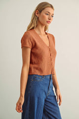 T6284   CAP SLEEVE BUTTON FRONT TOP: BEIGE / L