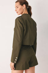A solid woven crop jacket - FJ1584: OLIVE / Contemporary / L