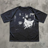 Funny Gangster Cat T-Shirt | Vintage Meme Cat Graphic Tee: Black / L