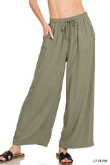 Wide-leg Linen Blend Pants With Pockets