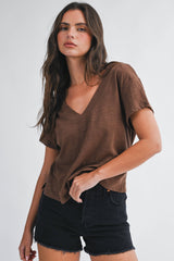 Short Sleeve V Neck choc