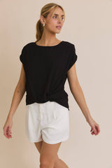 Side Twist Hem Short Sleeve Round Neck