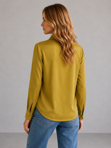 Olive Satin Button-Up Blouse