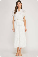 Floral Embroidery Cotton Lace Trim Skirt Top Set: Navy / L