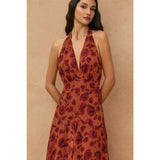 Floral Open Back Drop Waist Halter Dress