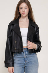 Faux Leather Short Trench Coat