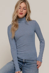 Stripe Long Sleeve Turtle Neck