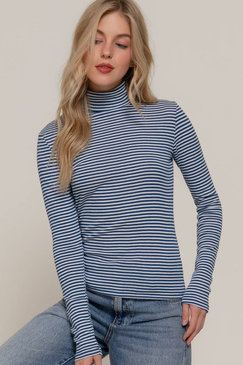 Stripe Long Sleeve Turtle Neck