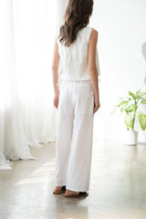 SHIRRED NECK DETAILED DOUBLE-TIE TOP: White / Contemporary / L