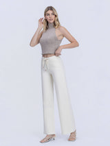 HIGH RISE NATURAL COLOR DRAWSTRING WIDE LEG