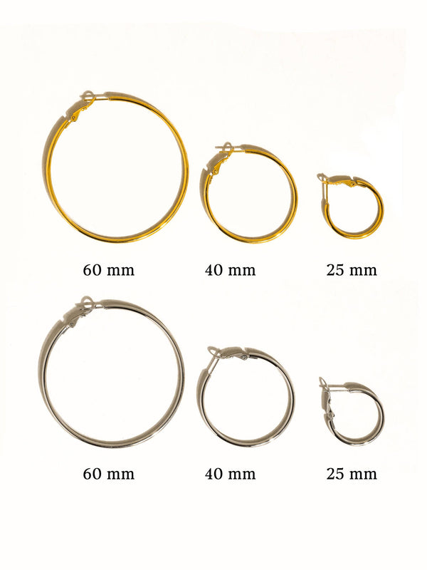 Eska 18K Gold Non-Tarnish Classic Thin Hoop Earring: Silver / 60 MM