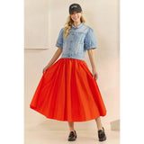 Short Puff Sleeve Denim Top