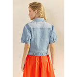 Short Puff Sleeve Denim Top