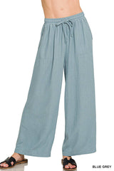 Wide-leg Linen Blend Pants With Pockets