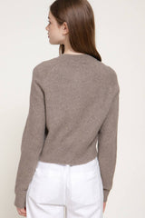 Long Sleeve Round Neck Button Down Sweater Cardigan: GRN-dark green / L