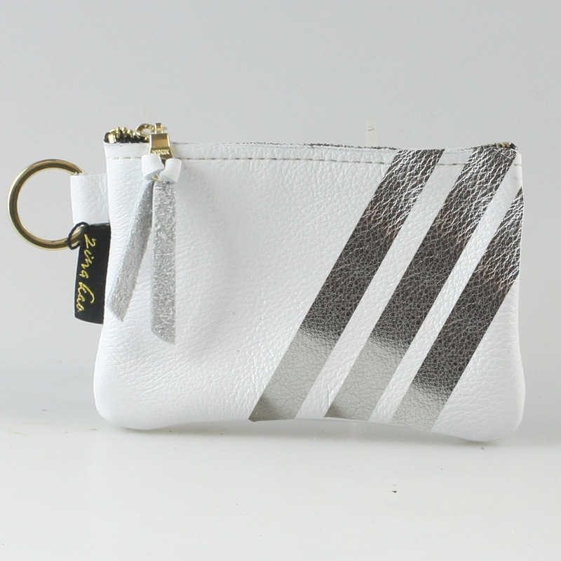 The Kara Wallet: 3 Side Stripes: Moss w/Platinum Stripes / Lobster