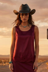 SILKY POLY TANK TOP WITH LACE HEM