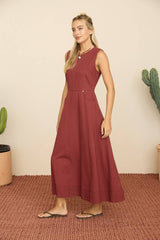 Burgundy Sleeveless Seam Detail Midi