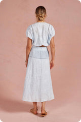 Floral Embroidery Cotton Lace Trim Skirt Top Set: Navy / L